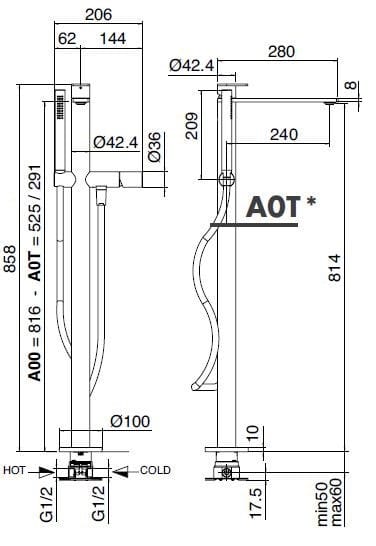 Смеситель для ванны из нержавеющей стали с ручным душем Zazzeri Q316 ARCH-00032866 - Вид №2