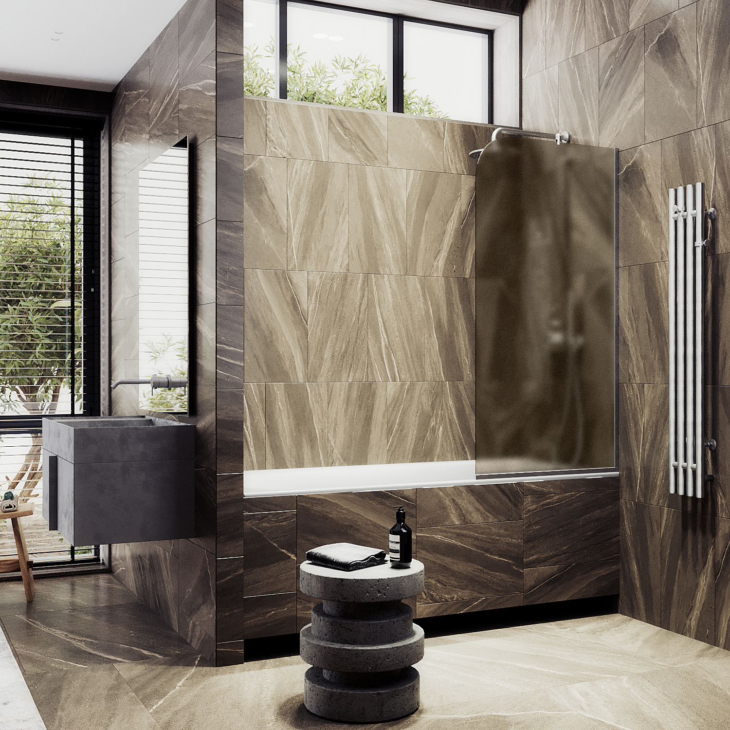 Шторка для ванны в узком профиле ST-249-5у Public Steel