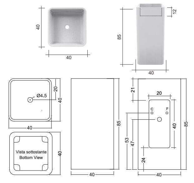 Керамическая квадратная отдельно стоящая раковина Nic простой ARCH-00032768 - Вид №6
