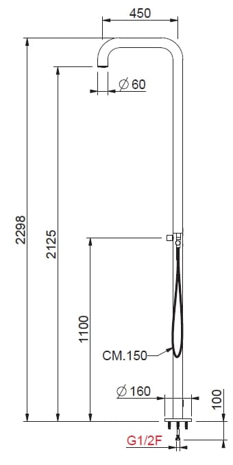 Напольная душевая колонна из нержавеющей стали с душем и ручным душем BEAMTECH ENTRY CLNT560 ARCH-00113863 - Вид №6
