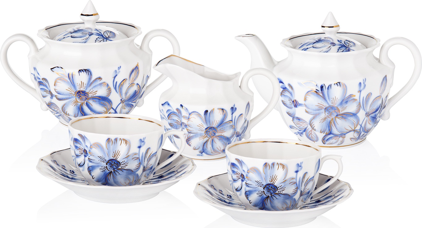 10621566 Промыслы Вербилок Сервиз чайный 6/15 "Мальва" Фарфор 