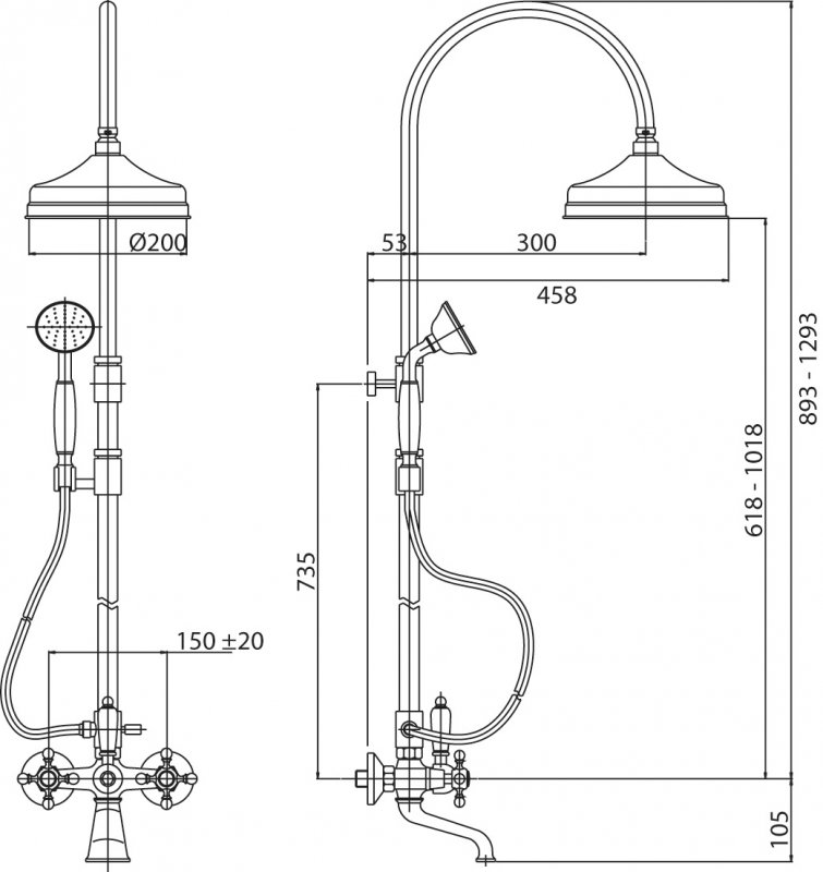 Душевая стойка со смесителем, с изливом, верхним и ручным душем CEZARES LORD-CVD-01-M - Вид №1