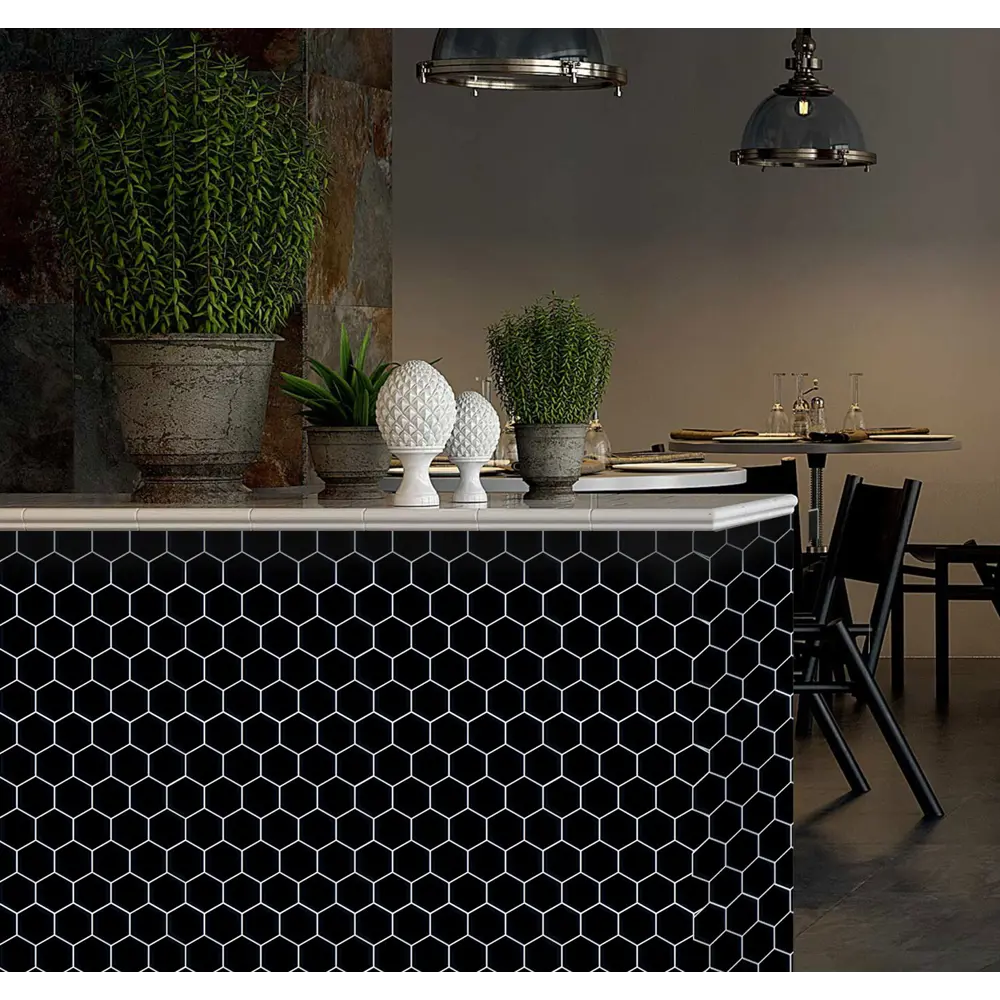 Наклейка декоративная 3D мозаика Черные соты 25x25 см FBRUSH STLM-2123947 - Вид №4