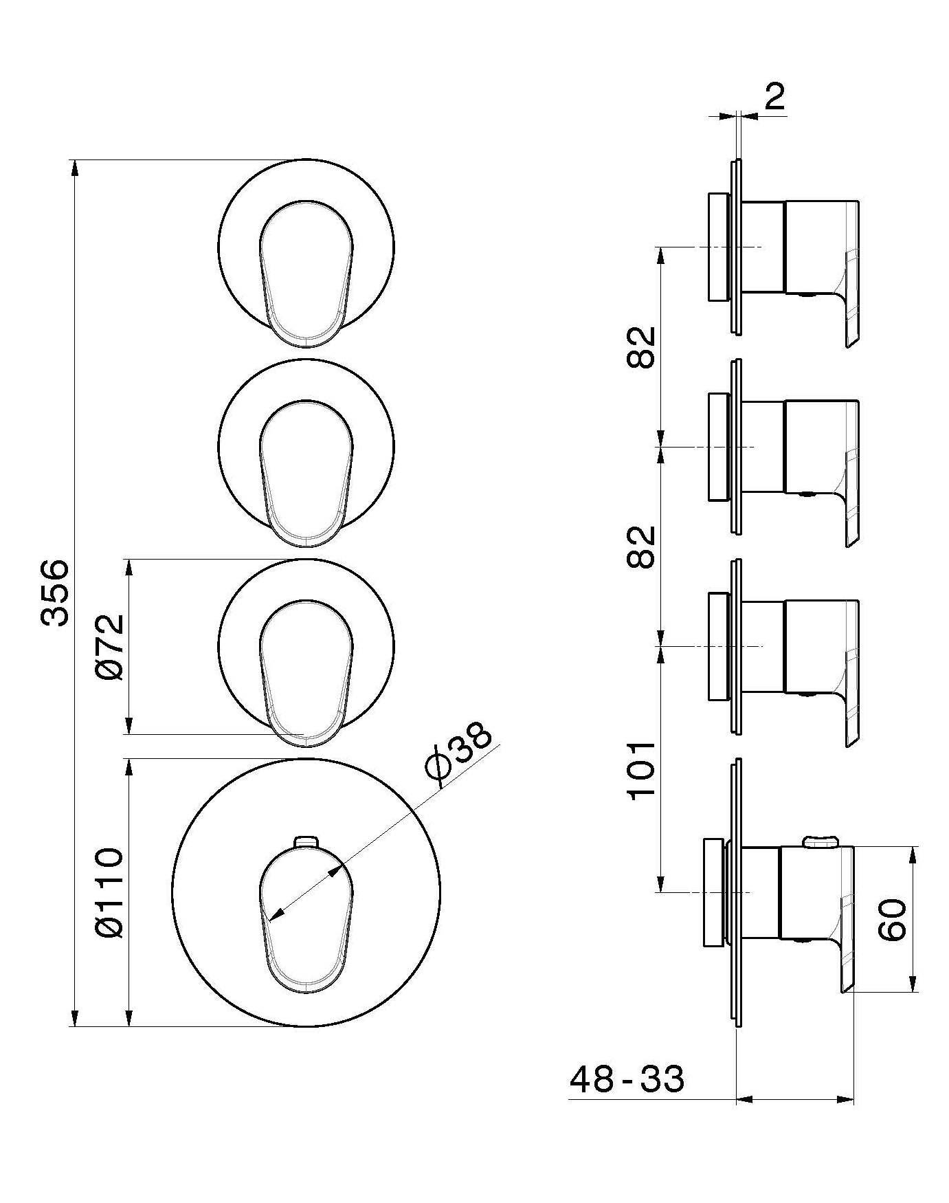 Термостатический смеситель для душа с 4 отверстиями Newform многофункциональные термостаты 3 выхода ARCH-00140443 - Вид №1
