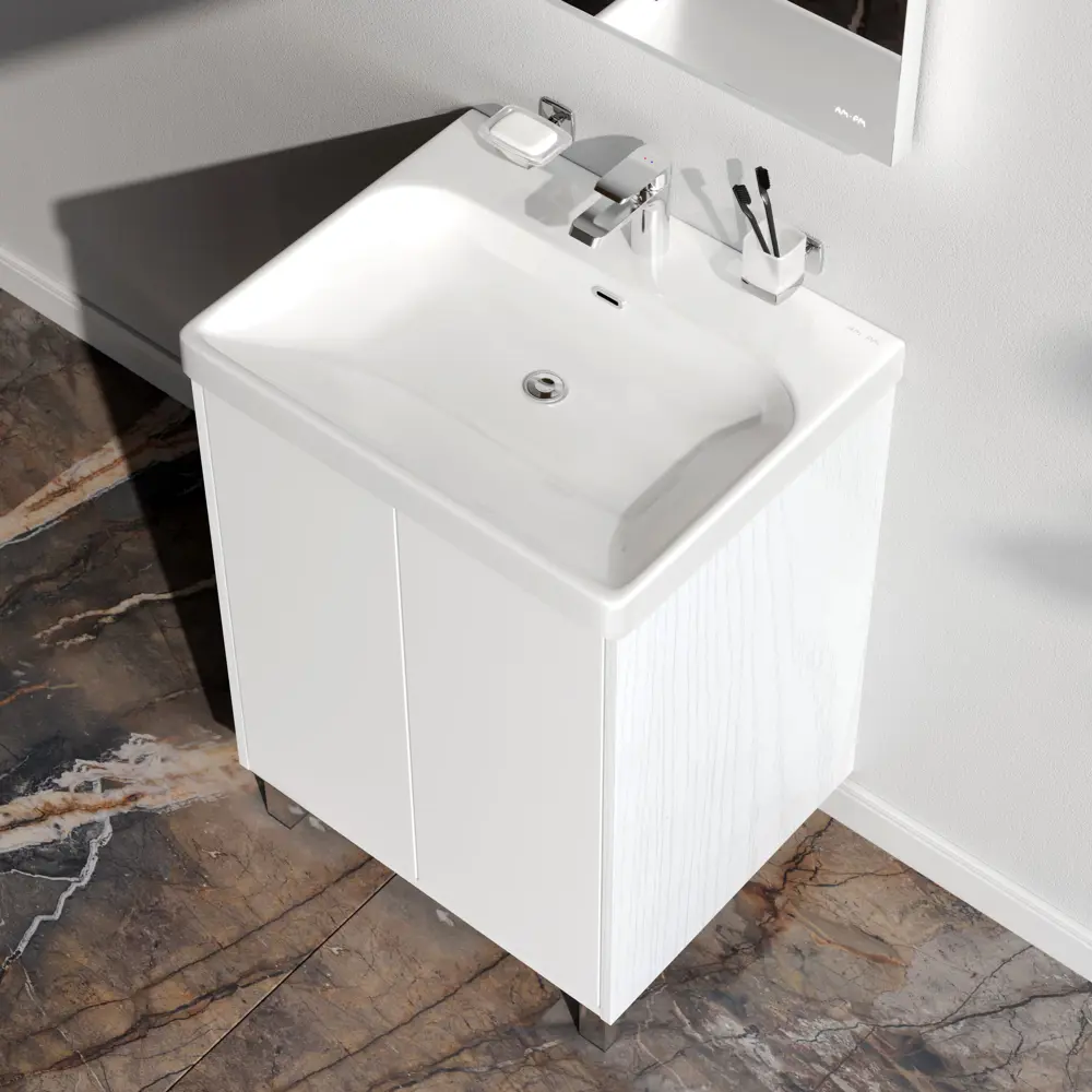 Тумба под раковину AM.PM Stern 60 см белая с декором под дерево 89430350 STLM-1577192 - Вид №3