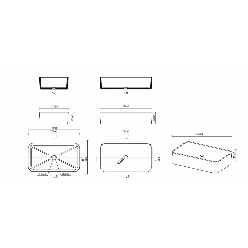 Раковина Slim Square 70 накладная на столешницу 71x37 см Santreyd STLM-2078644 - Вид №3