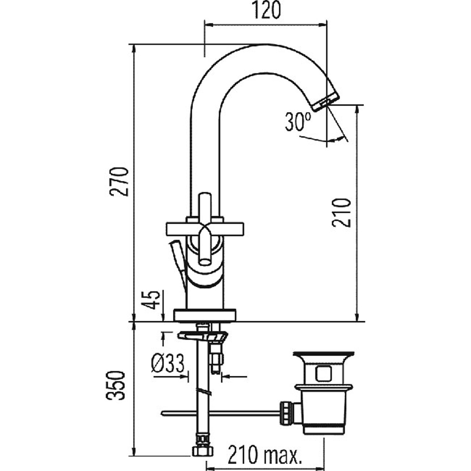 Смеситель BIMAX-TRES с двумя ручками для умывальника с автоматическим сливом.-168103 TRES  - Вид №1