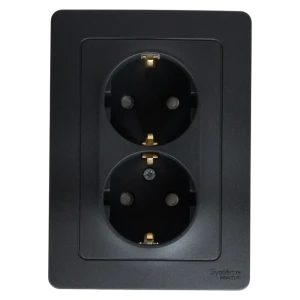 Розетка двойная встраиваемая Systeme Electric Blanca с заземлением со шторками цвет антрацит