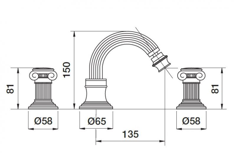 Смеситель для биде на три отверстия Cezares APHRODITE-BBS2-02-O - Вид №1