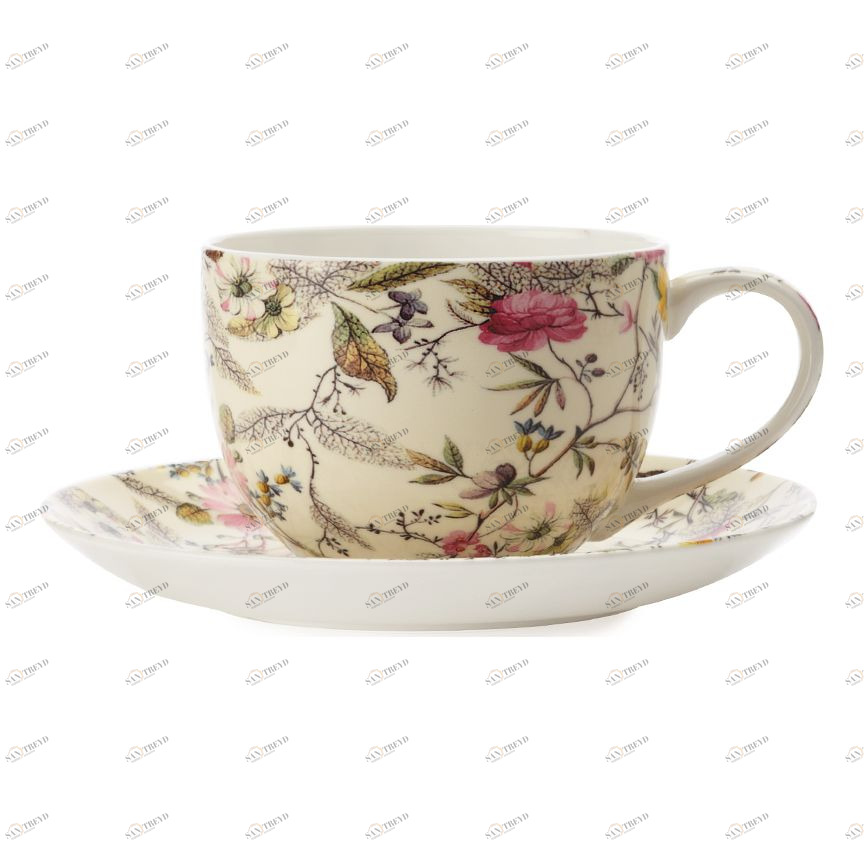 Чашка фарфоровая с блюдцем бежевая в подарочной упаковке "Летние цветы" MAXWELL & WILLIAMS УИЛЬЯМ КИЛБУРН 00-3946848 Бежевый 
