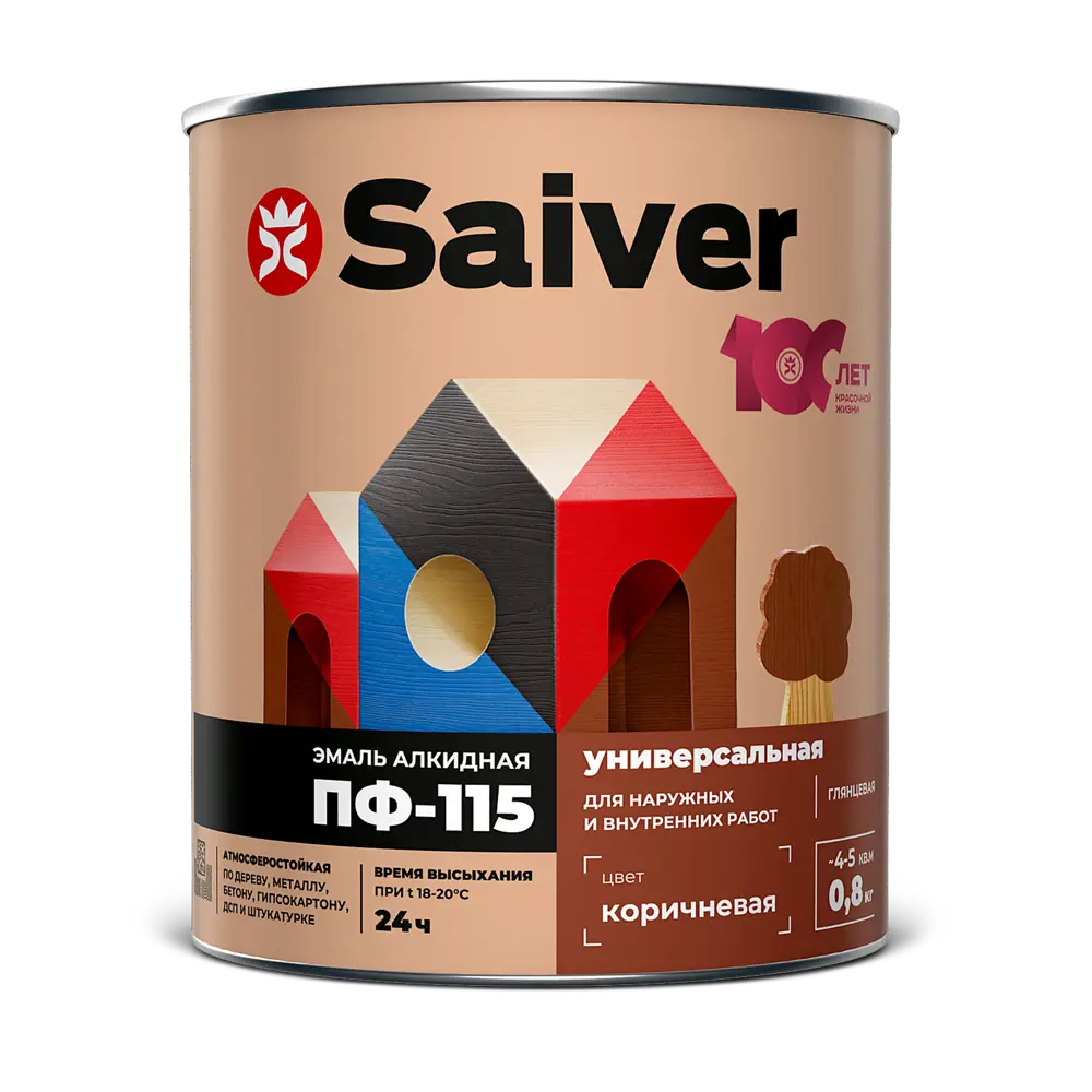Эмаль ПФ-115 Saiver Lux глянцевая цвет коричневый 0.8 кг 83402371 STLM-2171257  - Вид №1