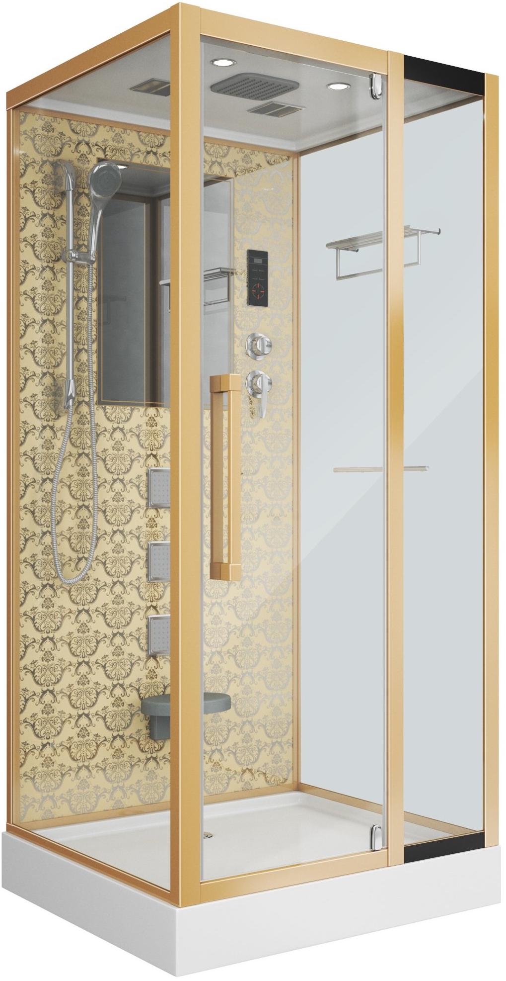 Душевая кабина NG-7714G (1000x900х2150) низкий поддон стенки ЗОЛОТО Niagara Luxe