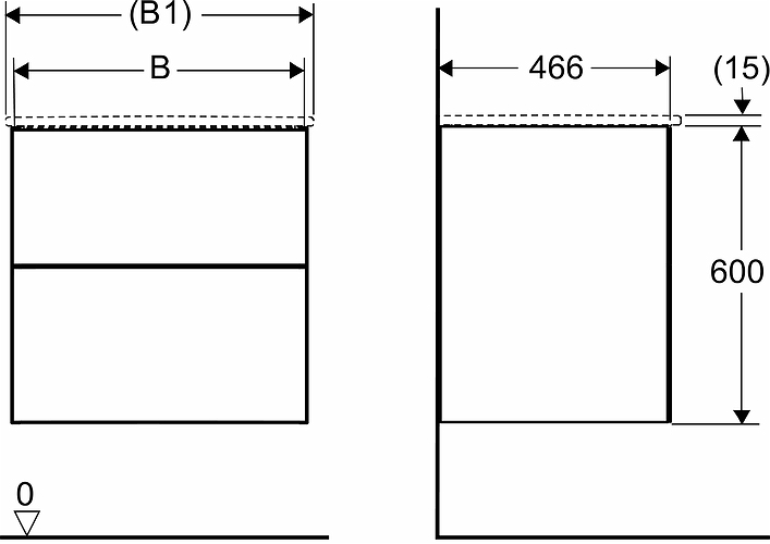 9751321111 IDO Elegant напольная тумба под умывальник, с двумя ящиками, W = 900 мм, W1 = 910 мм, белый - Вид №9