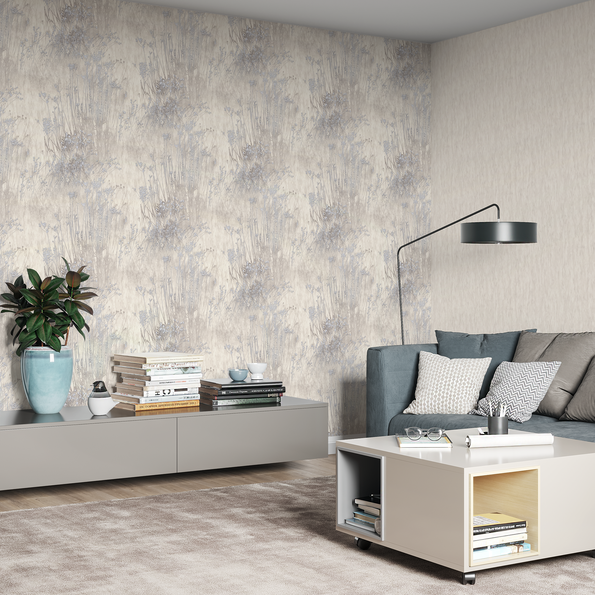 ПАЛИТРА Обои флизелиновые Avignon с растительным орнаментом и блестками 83737751 STLM-0043960 - Вид №3