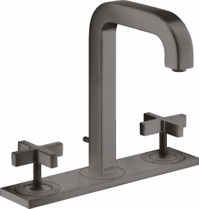 39134340 Смеситель для раковины 170 на 3 отверстия с изливом 140 мм, поперечными ручками, тарелкой и сливным гарнитуром AXOR CITTERIO