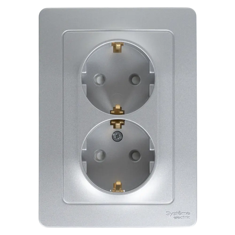 Розетка двойная встраиваемая Systeme Electric Blanca с заземлением со шторками цвет алюминий 86728852 STLM-2070451