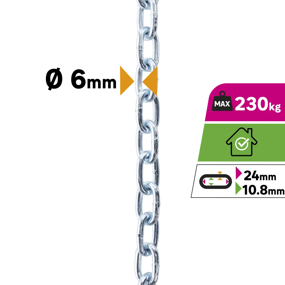 Цепь Standers оцинкованная сталь короткое звено 6 мм 2.5 м/уп STLM-2111216 - Вид №1