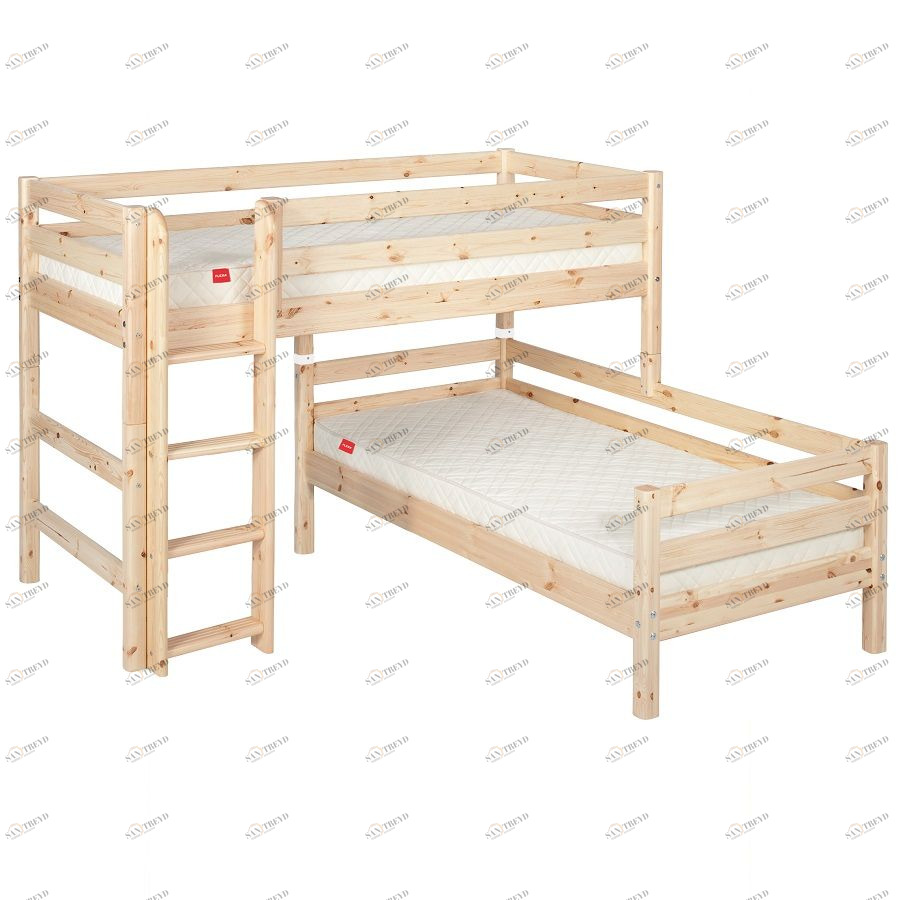 Кровать Flexa Classic двуспальная модульная с прямой лестницей, лакированная, 190 см 9010043101