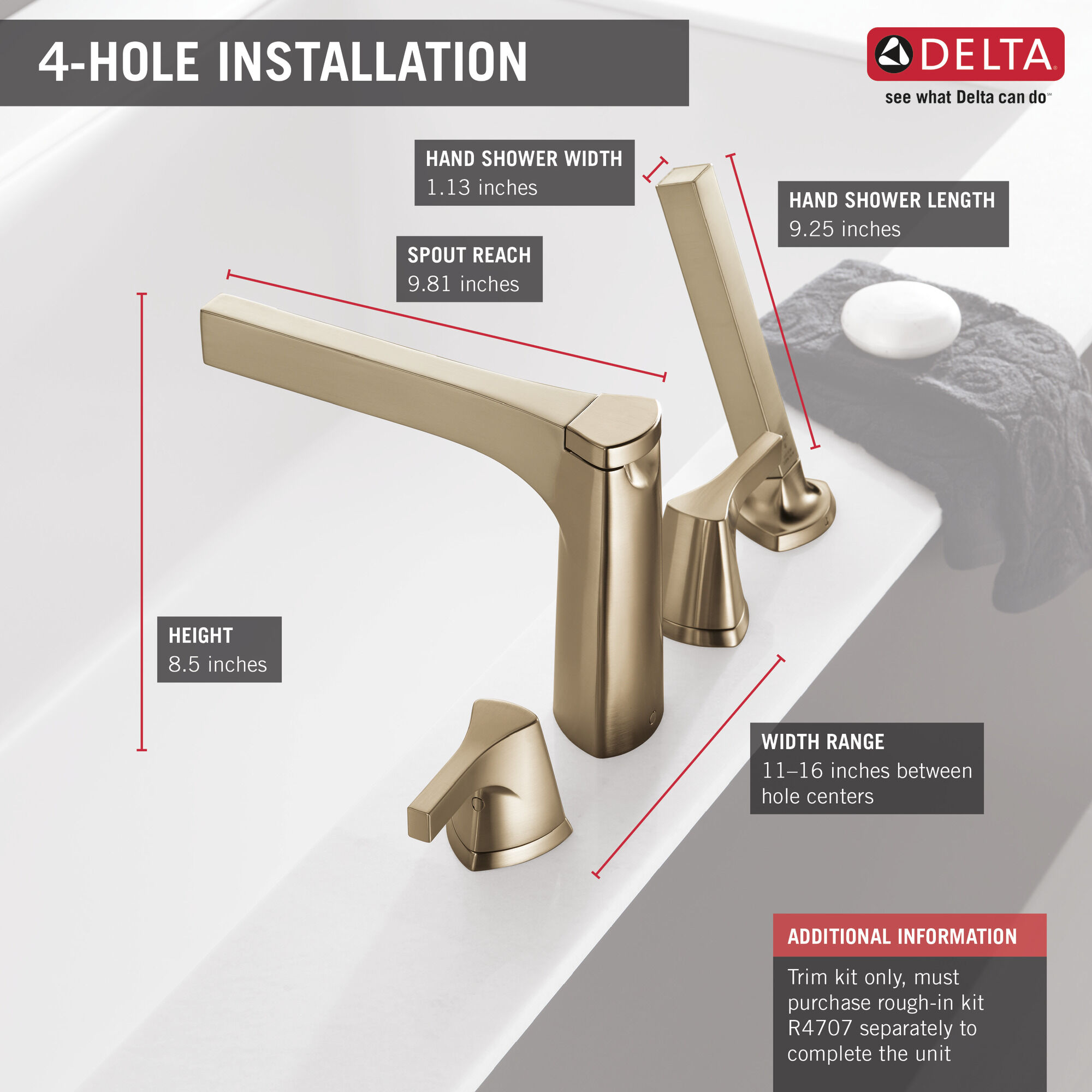 Римская ванна на 4 отверстия с ручным душем Delta Faucet T4774-CZ - Вид №1
