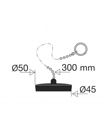 028100 005 01  Черная пробка с цепочкой и кольцом, Л. 300 мм, Д. 45/50 мм Valentin Чернить  - Вид №2