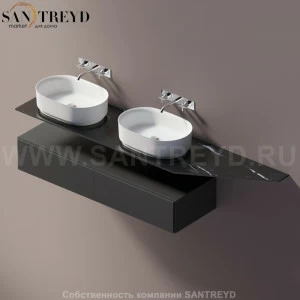 Agape ELL Подвесная столешница с возможностью установки 1-2 раковины. Размер: длина от 220 см до 240 см. Отделка: черный мрамор AELLN2MCA2224ED