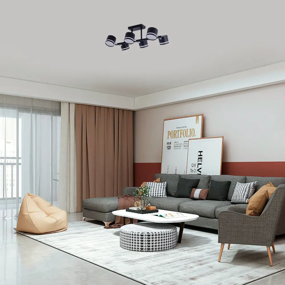 Люстра на штанге Talco 6 ламп 15 м² цвет черный SCHAFFNER STLM-2056820 - Вид №9