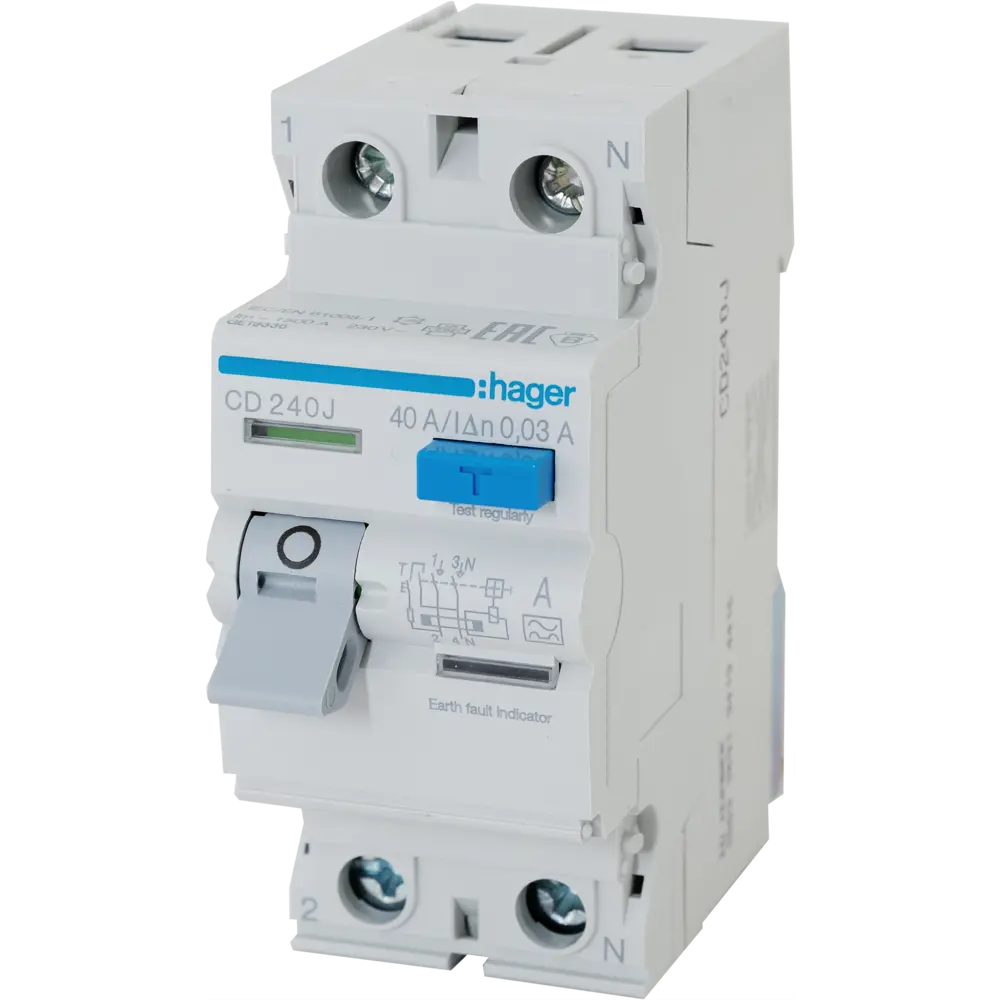 УЗО Hager CD240j 1P N 40 А 30 мА AC STLM-2135375