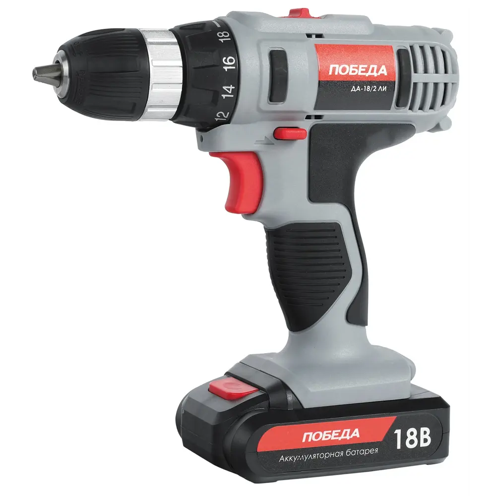 Дрель-шуруповерт аккумуляторная Победа ДА-18/2 ЛИ, 18 В Li-Ion 2x2 Ач STLM-2082089