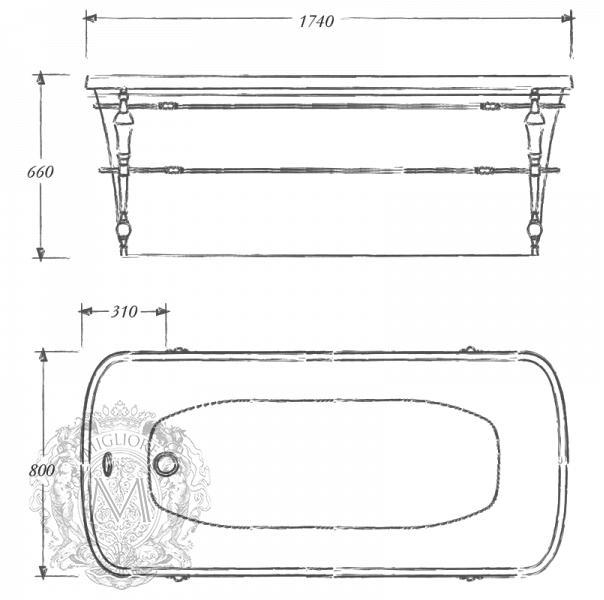 Ванна из литьевого мрамора MIGLIORE OLIVIA Console ML.OLV-40.102 на консоле, 174 х 80 х 66 см sun-id-684823 - Вид №1