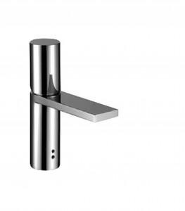 2904F  Электронный смеситель для раковины на 1 отверстиевылет 11 см ручка ограничитель потока воды до 5 л/мин при 3 бар в комплекте щелочные батарейки (4x1,5 тип AA) подводка донный клапан нажимного типа Fantini MILANO