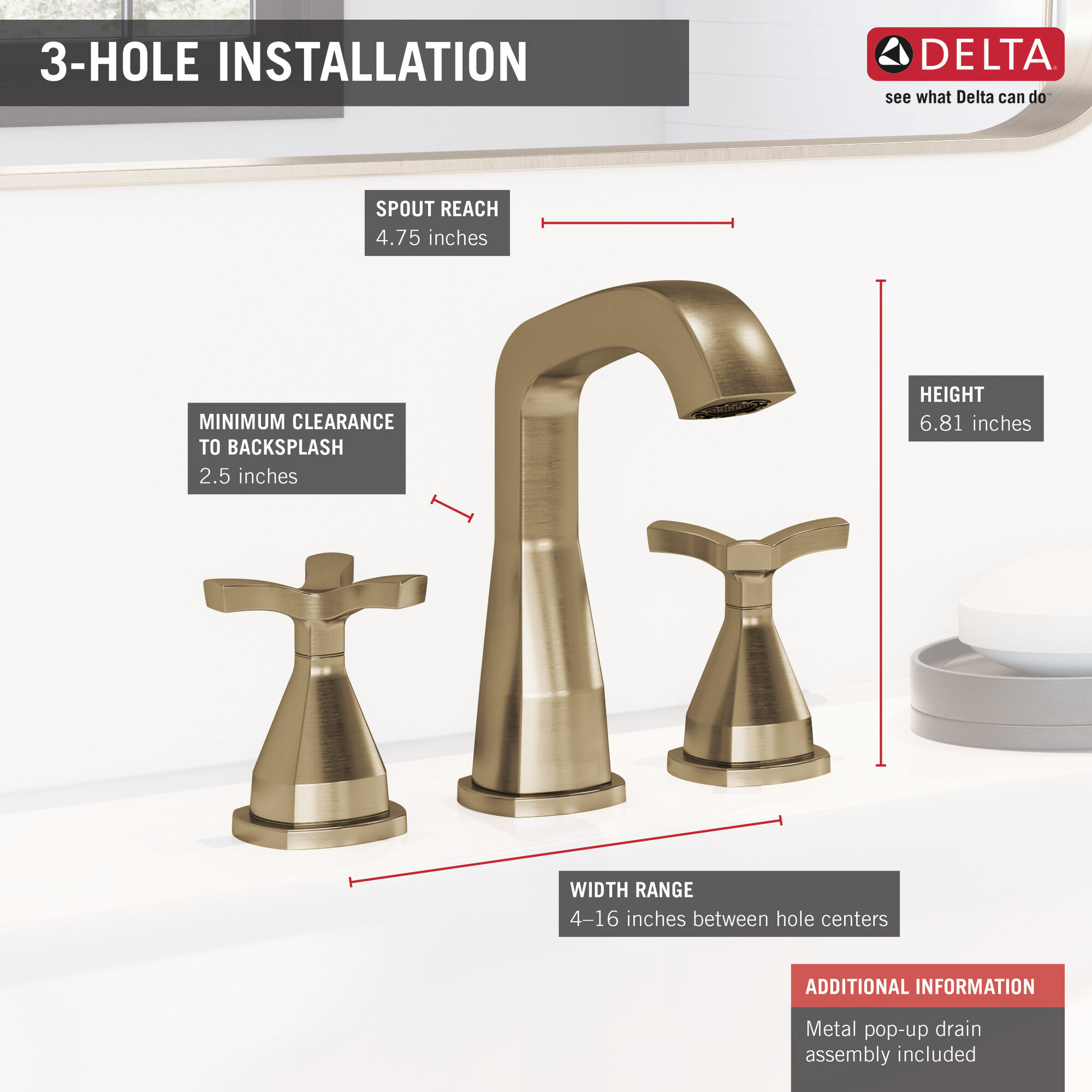 357766-CZMPU-DST Широко распространенный кран Delta Faucet Stryke Шампанское бронза  - Вид №2