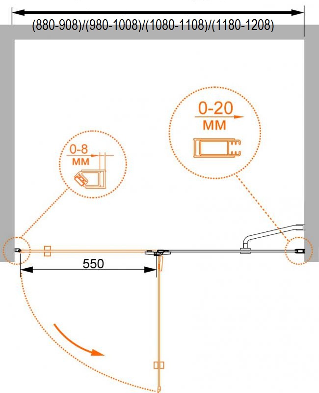 Душевая дверь в нишу CEZARES BERGAMO-W-B-12-120-C-Cr-R-IV - Вид №1