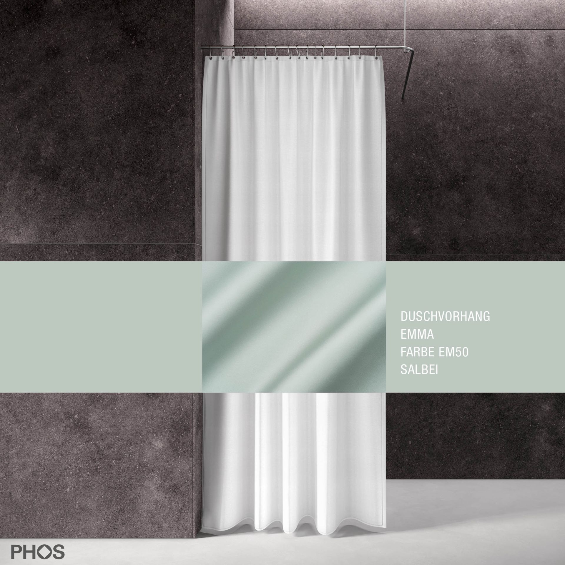 DV-EMMA200-240-EM50 Занавеска для душа emma sage, длина 200 см, ширина 240 см. PHOS 
