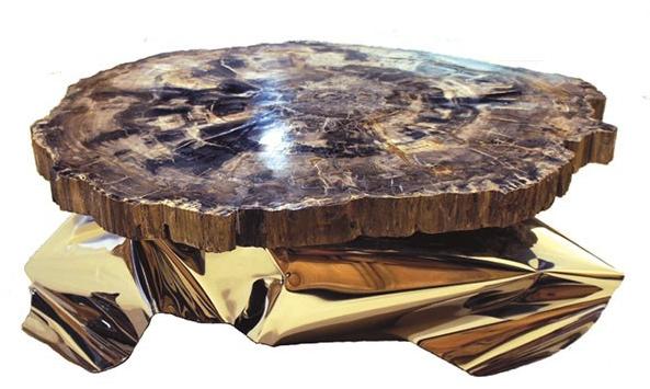 ANTICO TRENTINO Низкий круглый журнальный столик из полимера Tavoli in legno pietrificato sun-id-1452581 - Вид №1
