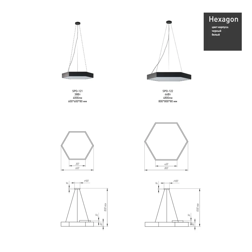 Светильник подвесной светодиодный «Geometria» Hexagon 5 м² нейтральный белый свет 66 Вт цвет черный Santreyd STLM-2052130 - Вид №12