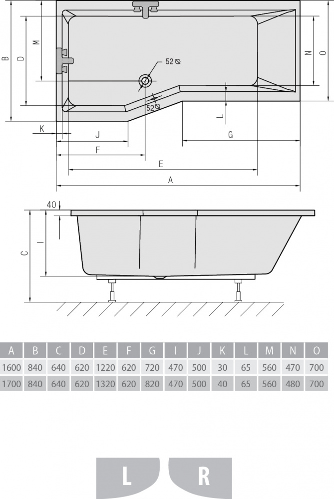 Акриловая ванна ALPEN Versys 170 L 70111 - Вид №2