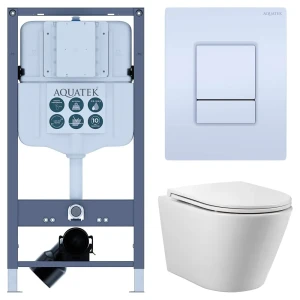 Комплект инсталляции Aquatek Pneumo N 49 с безободковым унитазом Aquatek Вега клавиша Aquatek Pnn-0000001 белая