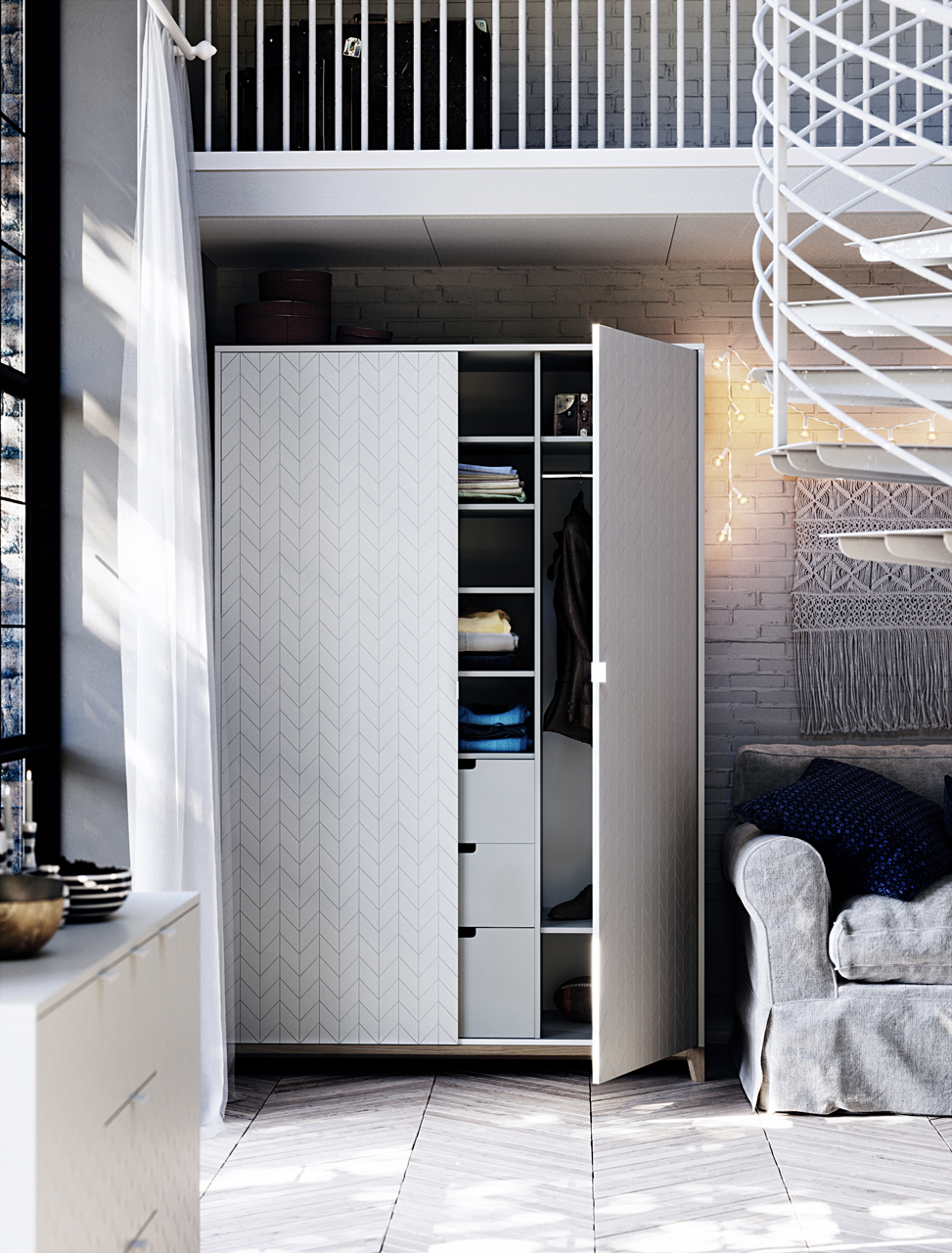 Шкаф распашной двухдверный беленый дуб Case THE IDEA  210358 Белый  - Вид №3