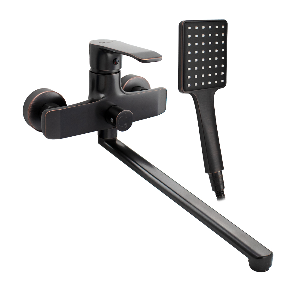 GFmark - Смеситель в ванную, длинный излив, шаровый, с дивертором на корпусе, под состаренную МЕДЬ, код: 5770 