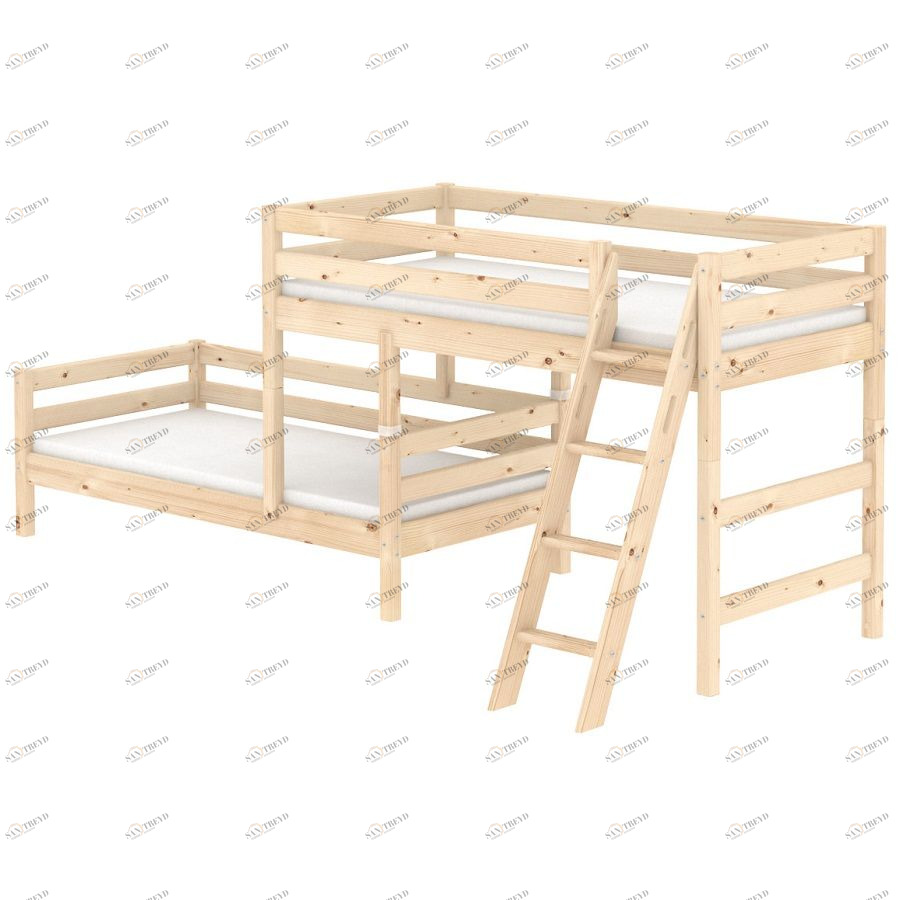 Кровать Flexa Classic двуспальная модульная с наклонной лестницей, лакированная, 200 см 9010314101