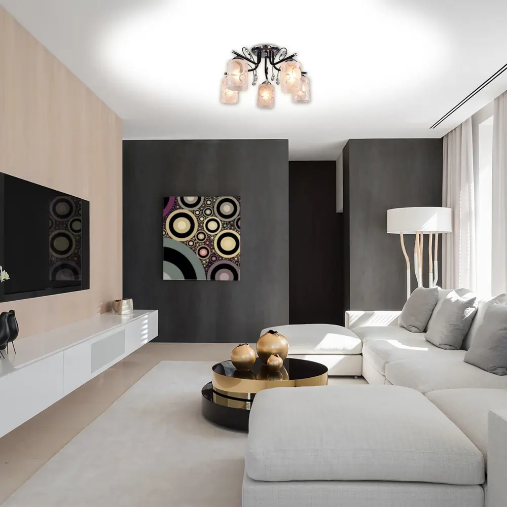 Люстра потолочная «Гравюра», 5 ламп, 15 м², цвет прозрачный/белый КЛЮЧНИК STLM-2037830 - Вид №1