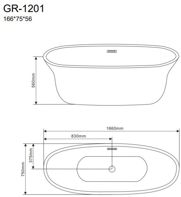 Ванна отдельностоящая GR-1201 (166x75x56) GROSSMAN  - Вид №2