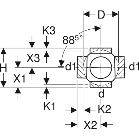 367.605.16.1 Крестовина двухплоскостная шаровая Geberit PE 88,5°, тройная, соединения 90° смещенные Geberit  - Вид №3