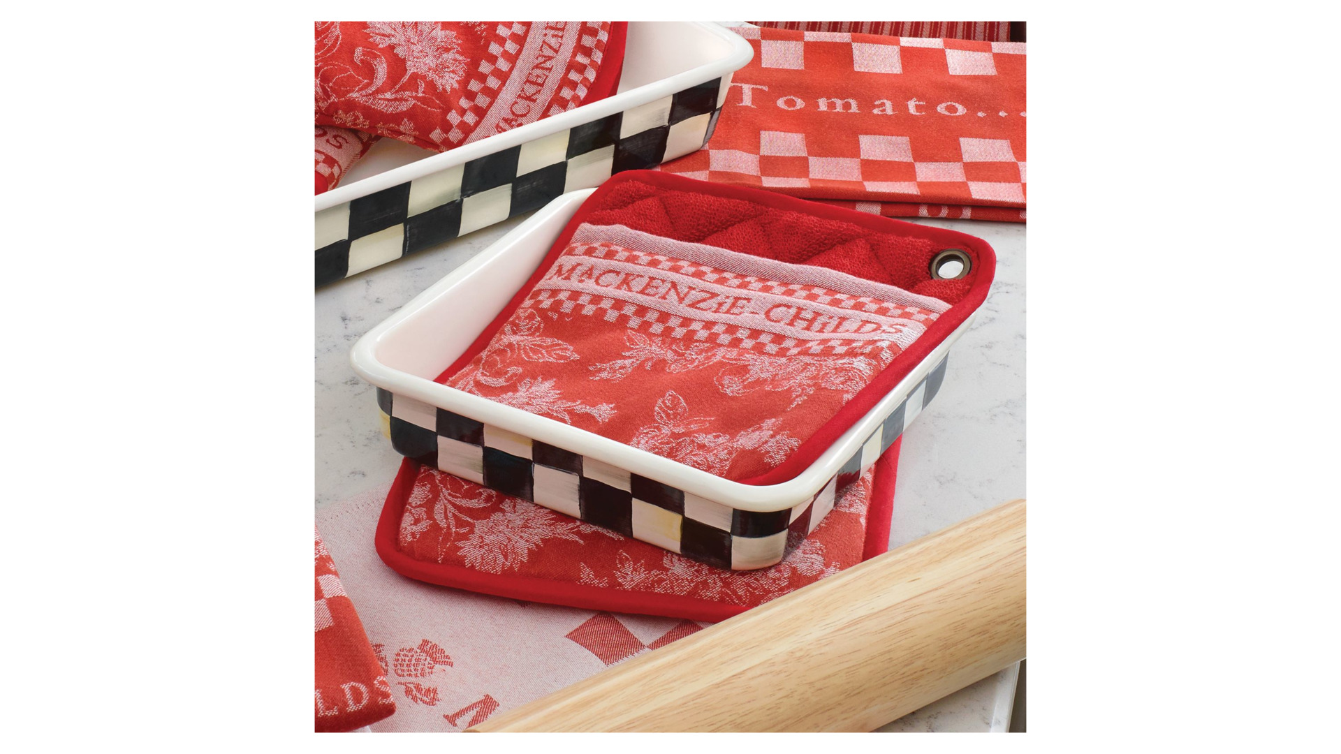 10654435 Mackenzie-Childs Набор прихваток Wild Rose 2 шт (красный) Ткань  - Вид №1