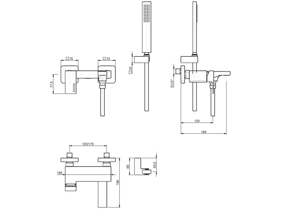 Настенный смеситель для ванны с ручным душем Rubinetterie Frattini Vita Due ARCH-00128376 - Вид №10