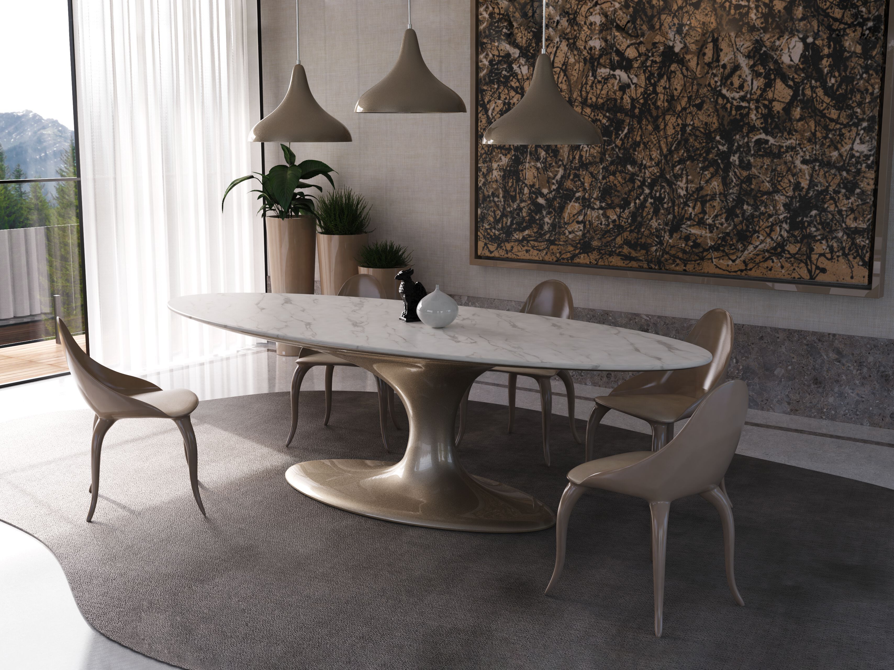 Овальный обеденный стол из стекловолокна и шпона GANSK JADE ARCH-00103800 - Вид №2