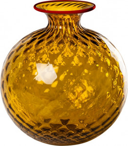 10627242 VENINI Ваза 20,5х18см "Монофиори Баллотон" (янтарная, красная окантовка) Стекло