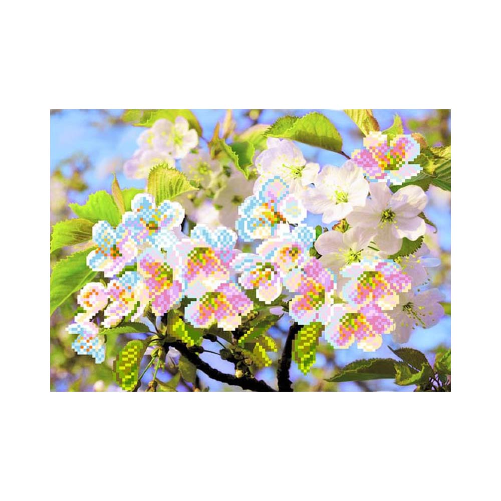 4080 Канва/ткань с рисунком Рисунок на шелке 28 см х 34 см "Ветка вишни" Матренин посад 