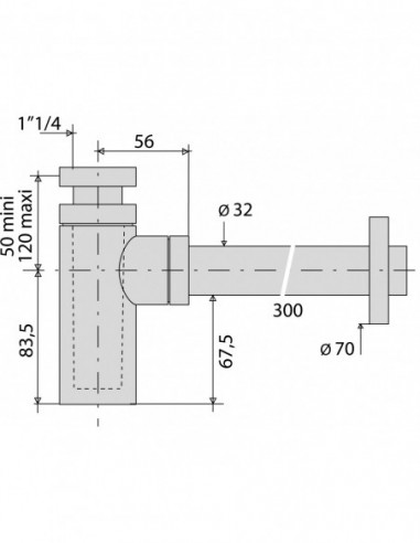 130000 005 00  Регулируемый черный сифон Cylindrix для умывальника, розетка Д. 32 мм, хромированная латунь Valentin Чернить  - Вид №2
