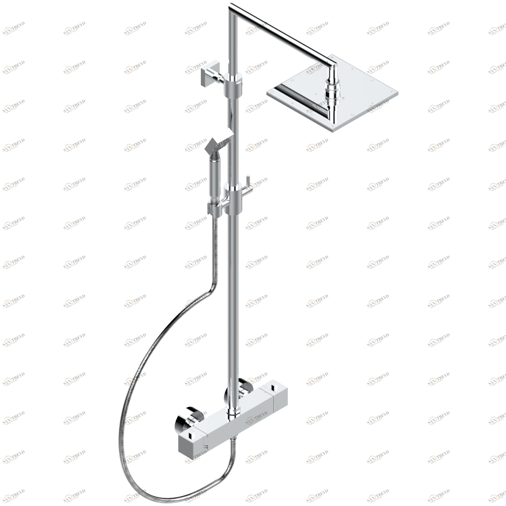 G1T-6527CD Смеситель для душа термостатический 1/2" встраиваемый в стену с душевой колонной, ручным душем, шлангом и верхней лейкой 190 x 190 мм Thg-paris Beluga Хром G1T 6527CD  A02 CAT.A